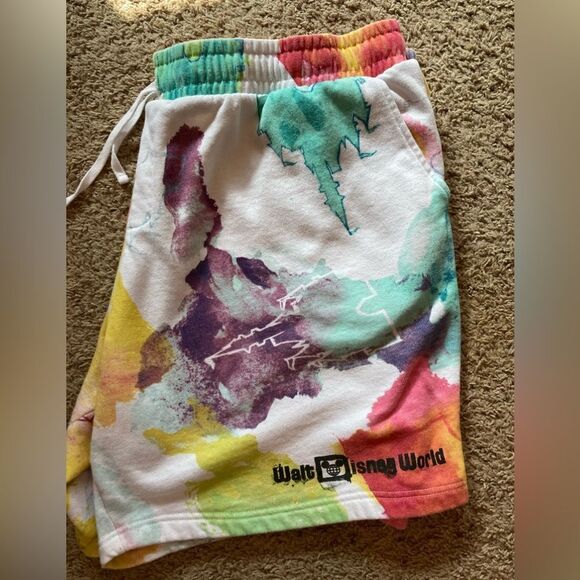 Disney World rare Picked sweatshirt shorts w/ pockets tie dye Castle print